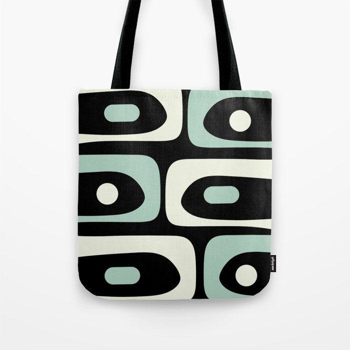 Mid Century Modern Piquet Abstract Minimalist Pattern in Black and Mint Tote Bag Gallery Image 1