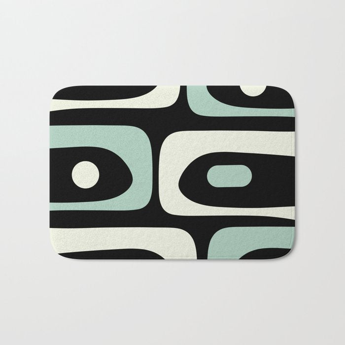 Mid Century Modern Piquet Abstract Minimalist Pattern in Black and Mint Bath Mat Gallery Image 1