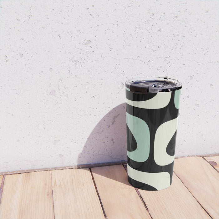 Mid Century Modern Piquet Abstract Minimalist Pattern in Black and Mint Travel Mug Gallery Image 4