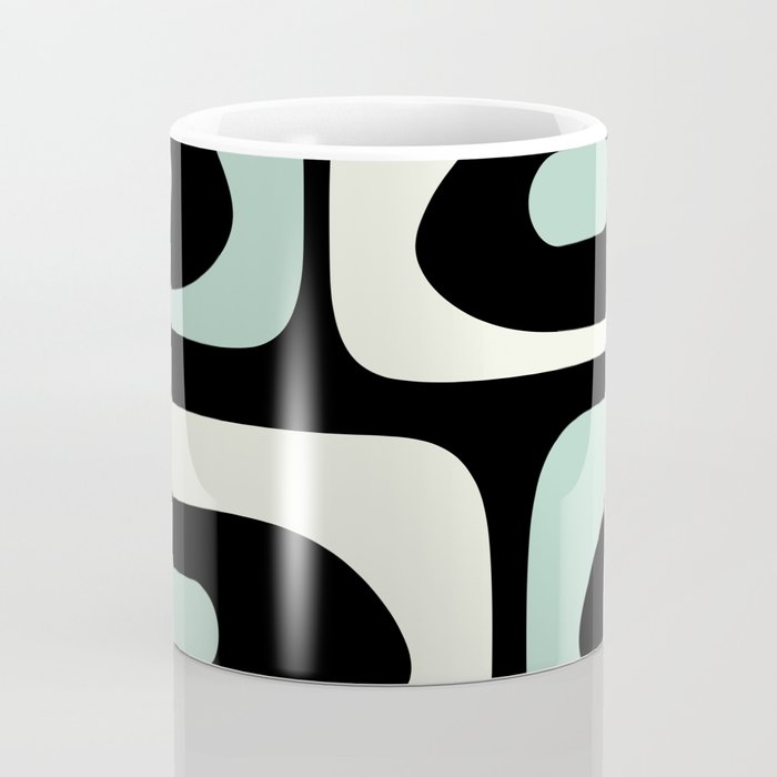 Mid Century Modern Piquet Abstract Minimalist Pattern in Black and Mint Coffee Mug Gallery Image 4