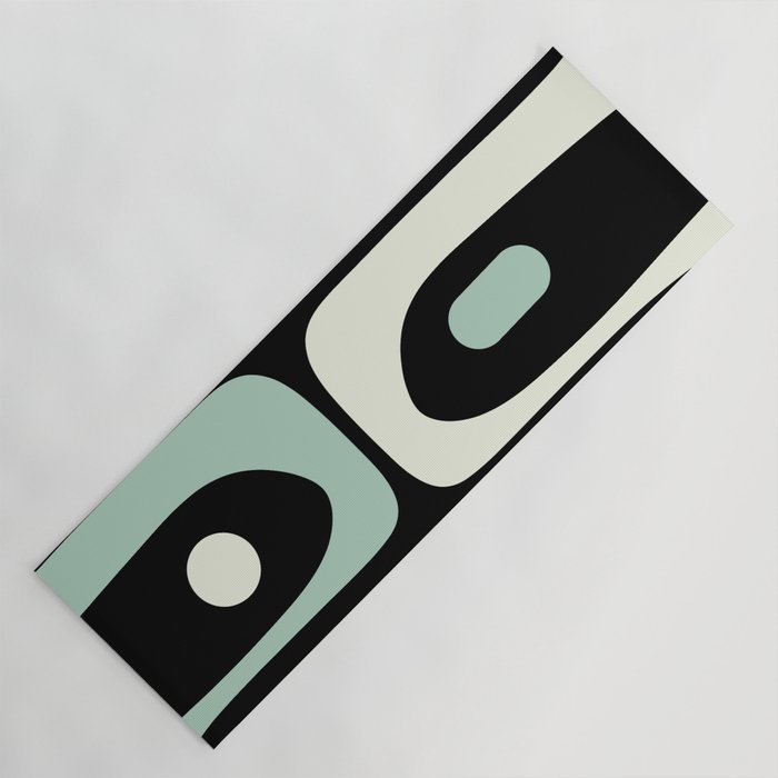 Mid Century Modern Piquet Abstract Minimalist Pattern in Black and Mint Yoga Mat Gallery Image 1