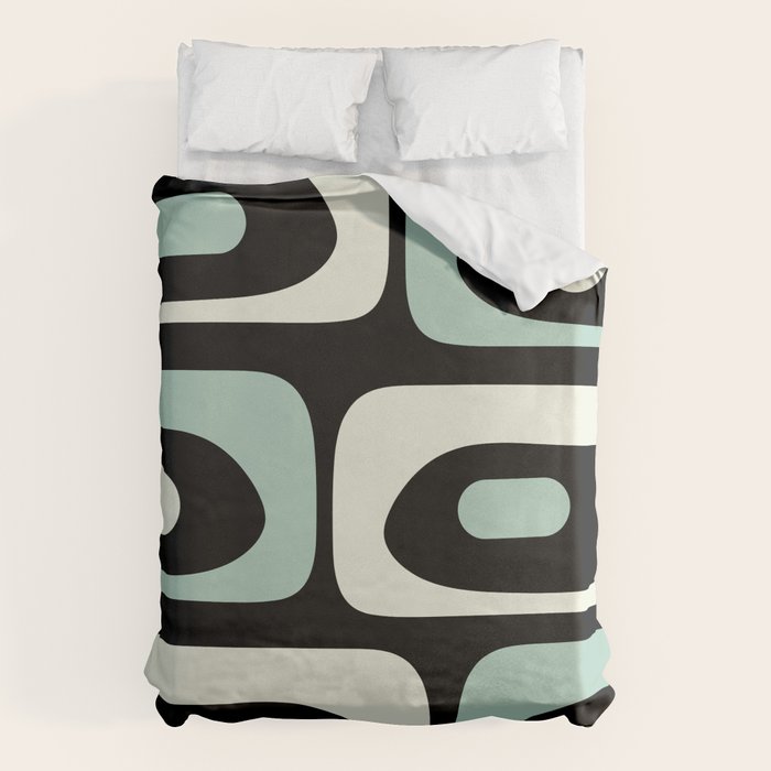 Mid Century Modern Piquet Abstract Minimalist Pattern in Black and Mint Duvet Cover Gallery Image 6