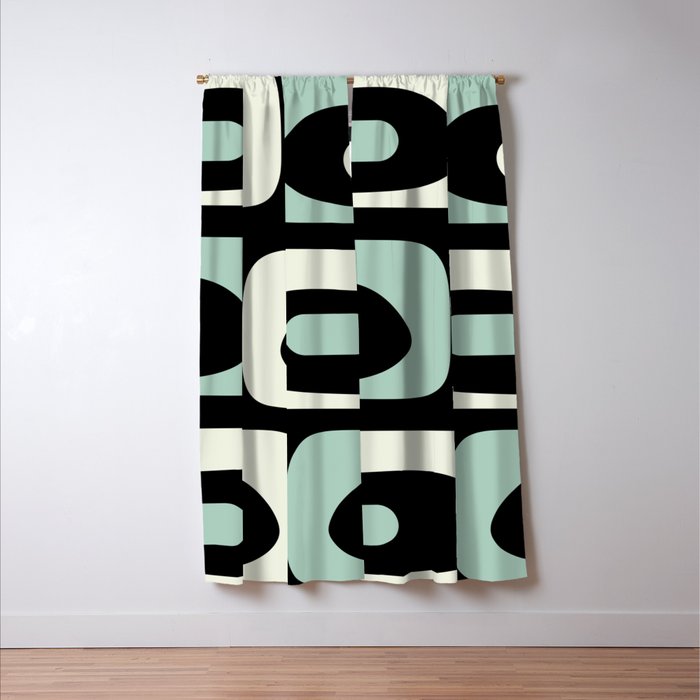 Mid Century Modern Piquet Abstract Minimalist Pattern in Black and Mint Window Curtain Gallery Image 3