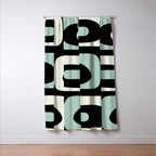 Mid Century Modern Piquet Abstract Minimalist Pattern in Black and Mint Window Curtain Gallery Image 3