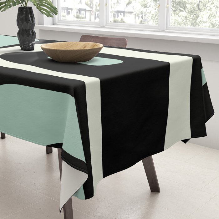 Mid Century Modern Piquet Abstract Minimalist Pattern in Black and Mint Tablecloth Gallery Image 3