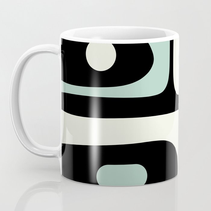 Mid Century Modern Piquet Abstract Minimalist Pattern in Black and Mint Coffee Mug Gallery Image 3