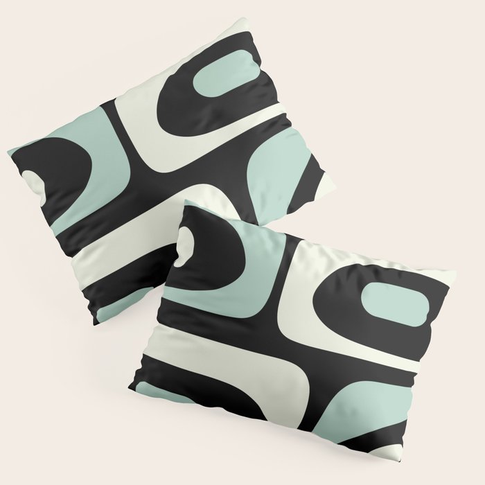 Mid Century Modern Piquet Abstract Minimalist Pattern in Black and Mint Pillow Sham Gallery Image 3