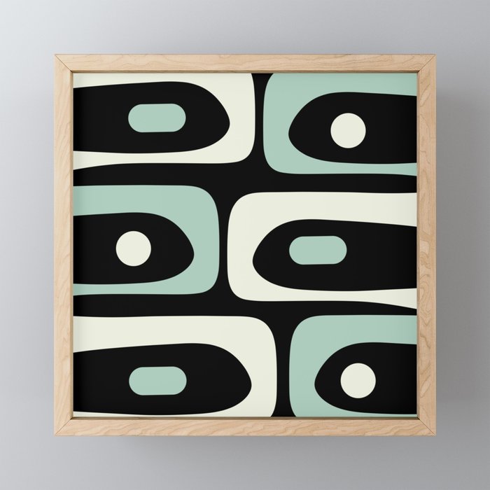 Mid Century Modern Piquet Abstract Minimalist Pattern in Black and Mint Mini Art Print Gallery Image 1