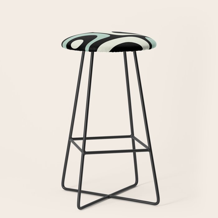 Mid Century Modern Piquet Abstract Minimalist Pattern in Black and Mint Stool Gallery Image 1