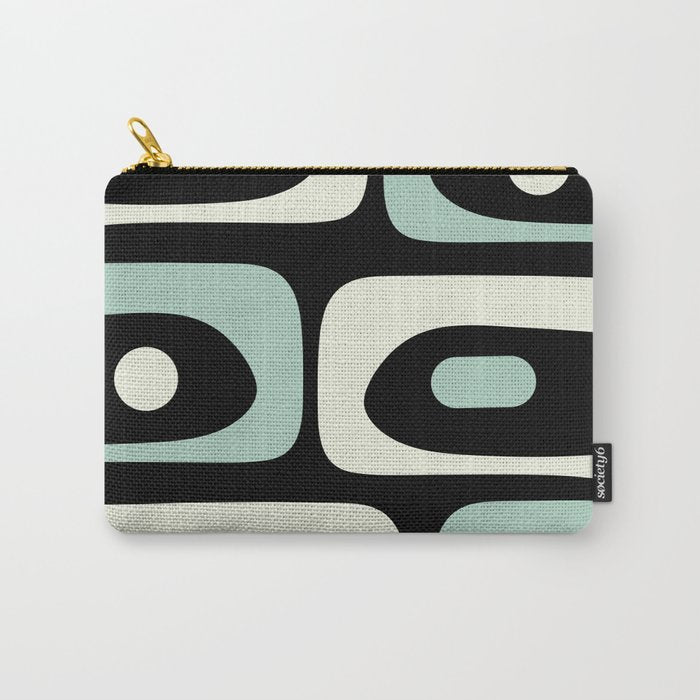 Mid Century Modern Piquet Abstract Minimalist Pattern in Black and Mint Carry All Pouch Gallery Image 1