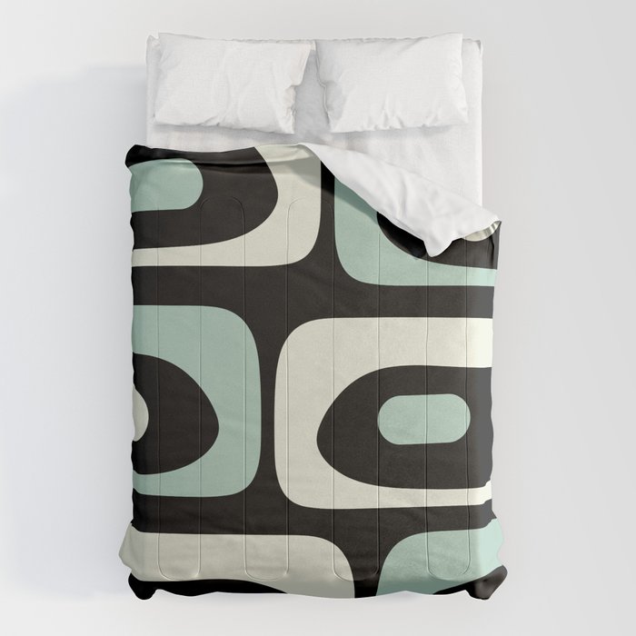 Mid Century Modern Piquet Abstract Minimalist Pattern in Black and Mint Comforter Gallery Image 6