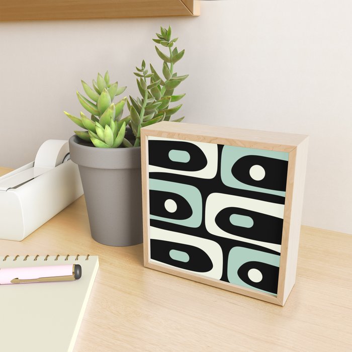 Mid Century Modern Piquet Abstract Minimalist Pattern in Black and Mint Mini Art Print Gallery Image 2
