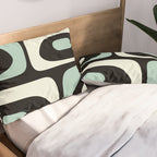 Mid Century Modern Piquet Abstract Minimalist Pattern in Black and Mint Pillow Sham Gallery Image 2