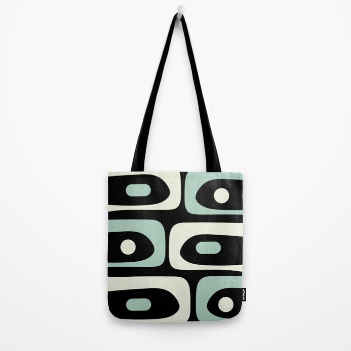 Mid Century Modern Piquet Abstract Minimalist Pattern in Black and Mint Tote Bag Gallery Image 2