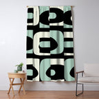 Mid Century Modern Piquet Abstract Minimalist Pattern in Black and Mint Window Curtain Gallery Image 5