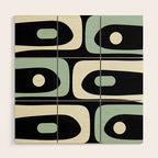 Mid Century Modern Piquet Abstract Minimalist Pattern in Black and Mint Wood Wall Art Gallery Image 1