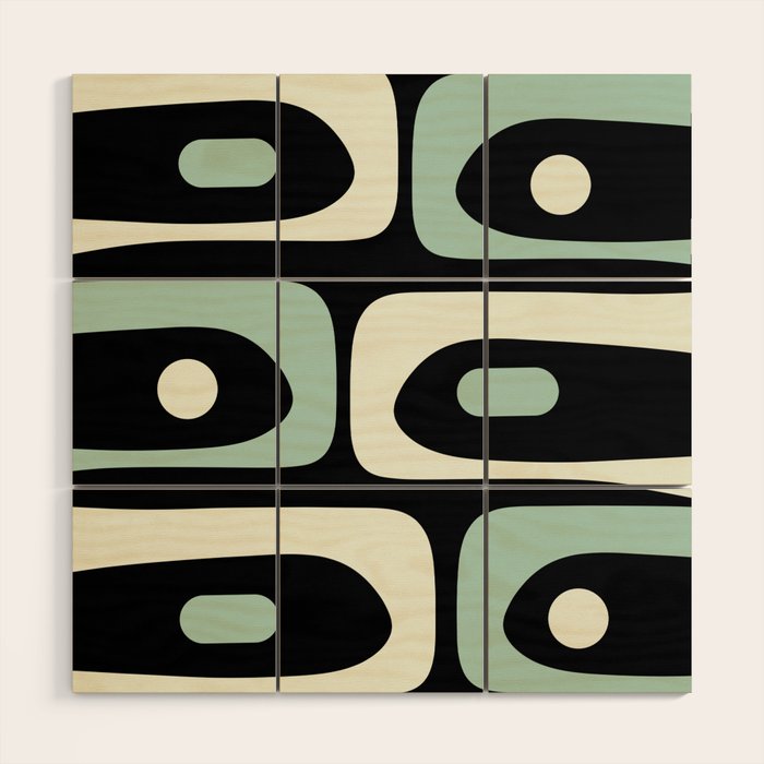 Mid Century Modern Piquet Abstract Minimalist Pattern in Black and Mint Wood Wall Art Gallery Image 1