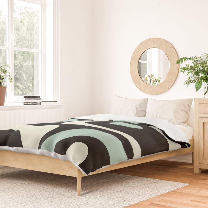 Mid Century Modern Piquet Abstract Minimalist Pattern in Black and Mint Duvet Cover Gallery Image 2