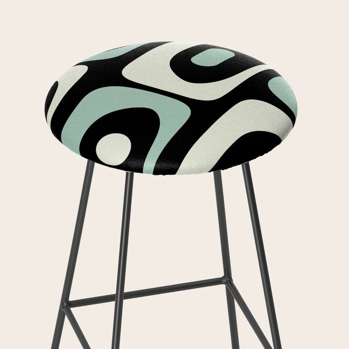 Mid Century Modern Piquet Abstract Minimalist Pattern in Black and Mint Stool Gallery Image 2