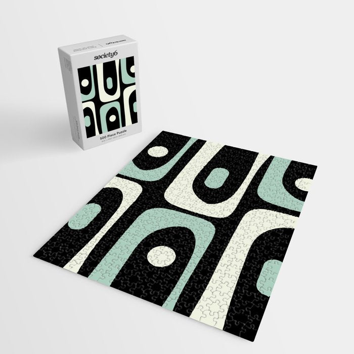Mid Century Modern Piquet Abstract Minimalist Pattern in Black and Mint Jigsaw Puzzle Gallery Image 2