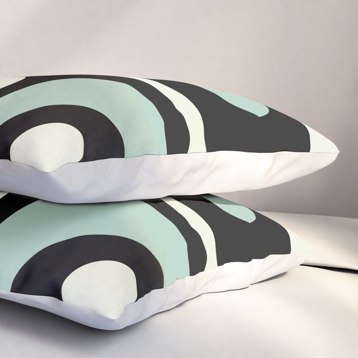 Mid Century Modern Piquet Abstract Minimalist Pattern in Black and Mint Pillow Sham Gallery Image 3