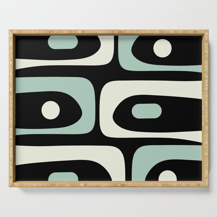 Mid Century Modern Piquet Abstract Minimalist Pattern in Black and Mint Serving Tray Gallery Image 1