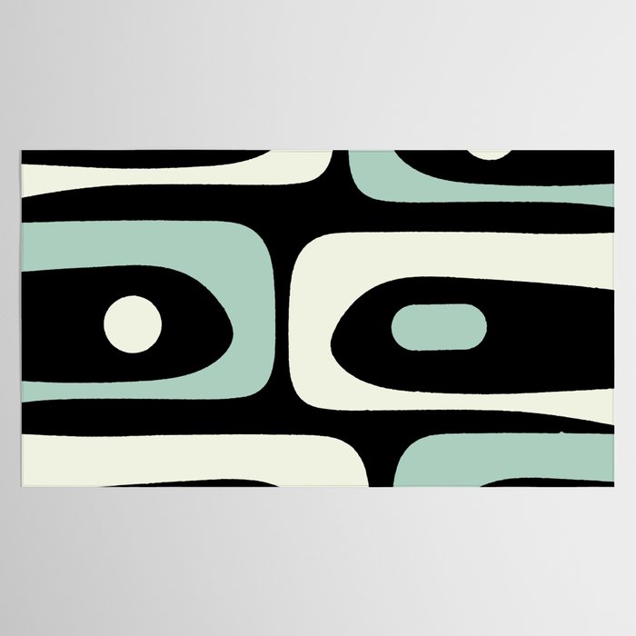 Mid Century Modern Piquet Abstract Minimalist Pattern in Black and Mint Tablecloth Gallery Image 2