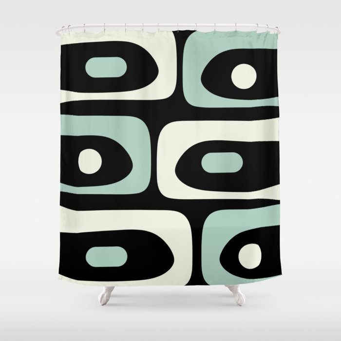 Mid Century Modern Piquet Abstract Minimalist Pattern in Black and Mint Shower Curtain Gallery Image 1
