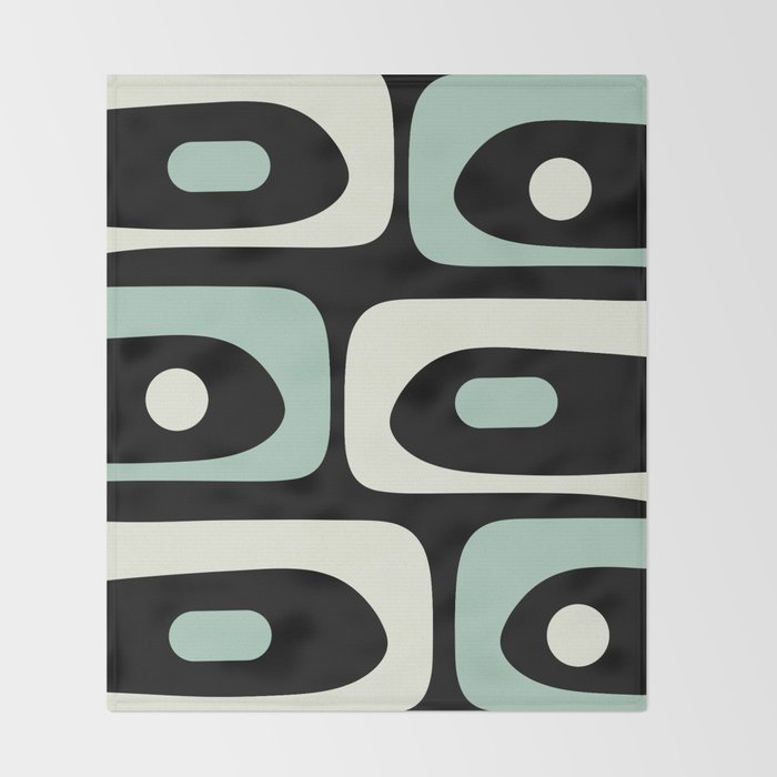 Mid Century Modern Piquet Abstract Minimalist Pattern in Black and Mint Throw Blanket Gallery Image 2