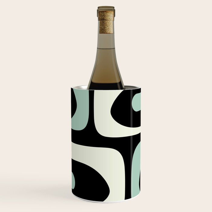 Mid Century Modern Piquet Abstract Minimalist Pattern in Black and Mint Wine Chiller Gallery Image 1