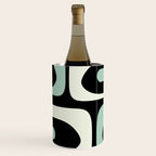 Mid Century Modern Piquet Abstract Minimalist Pattern in Black and Mint Wine Chiller Gallery Image 1