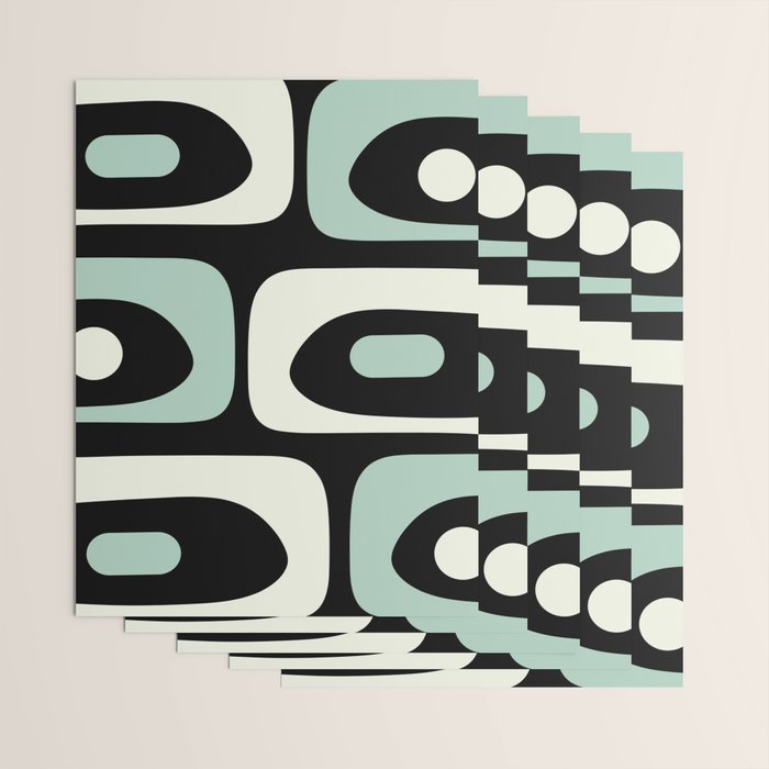 Mid Century Modern Piquet Abstract Minimalist Pattern in Black and Mint Wrapping Paper Gallery Image 3