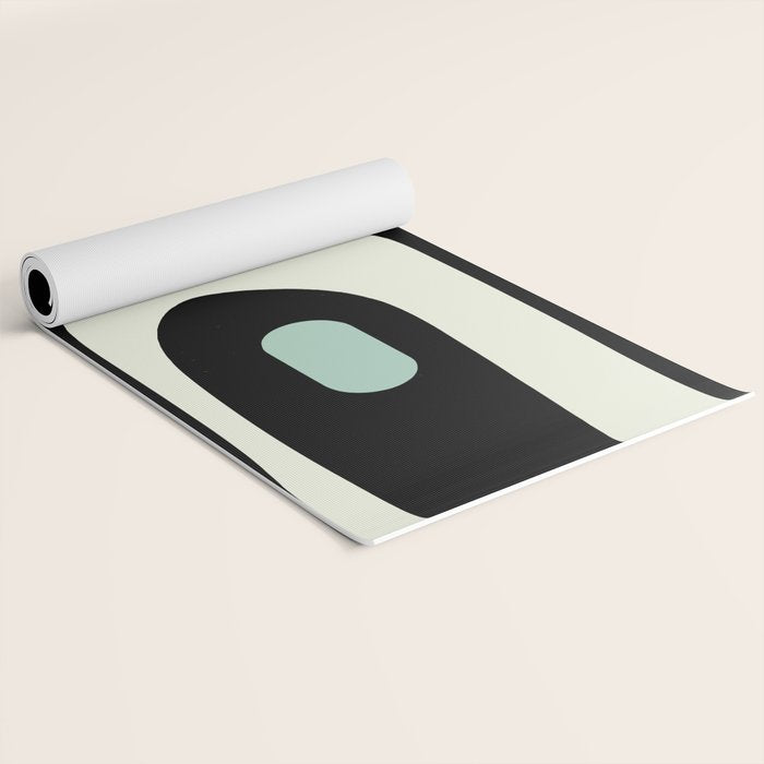 Mid Century Modern Piquet Abstract Minimalist Pattern in Black and Mint Yoga Mat Gallery Image 2