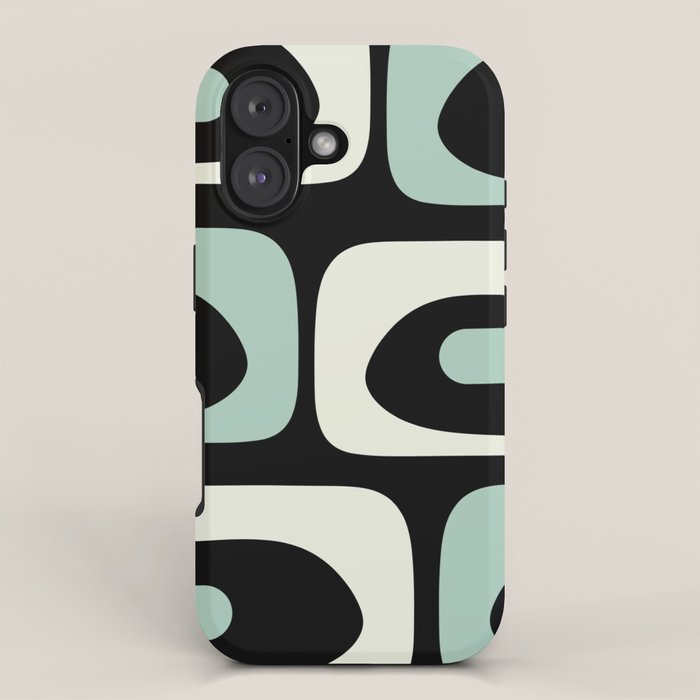 Mid Century Modern Piquet Abstract Minimalist Pattern in Black and Mint iPhone Case Gallery Image 1