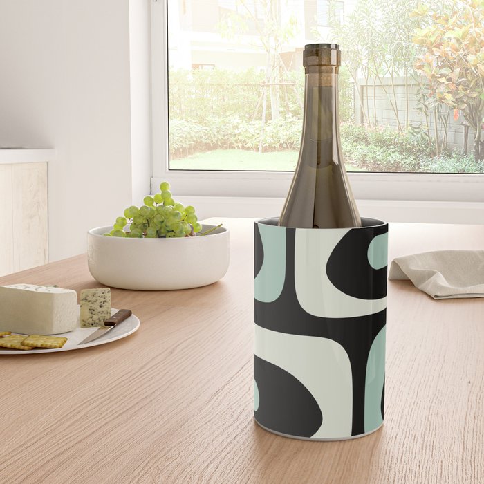 Mid Century Modern Piquet Abstract Minimalist Pattern in Black and Mint Wine Chiller Gallery Image 4