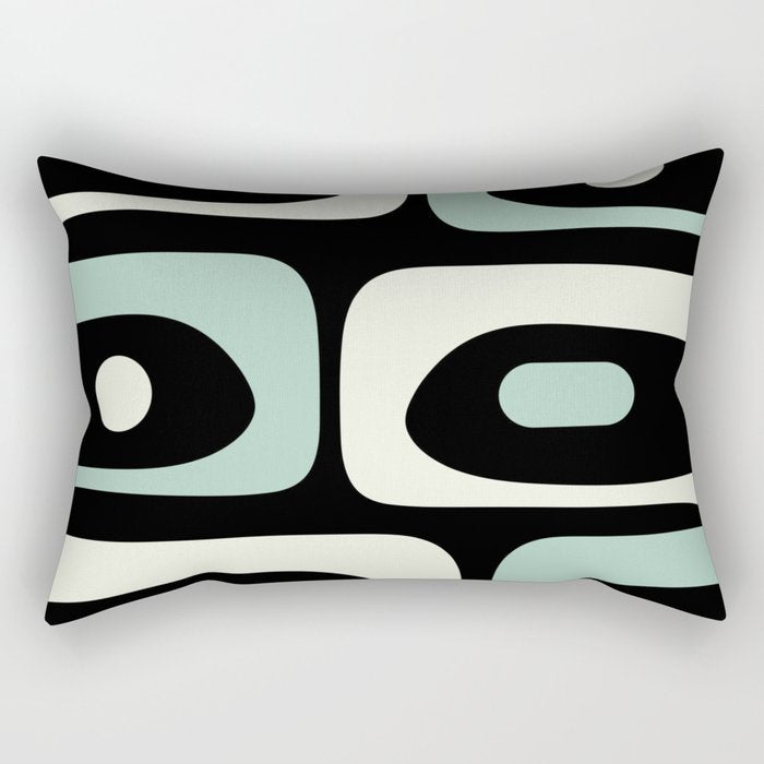 Mid Century Modern Piquet Abstract Minimalist Pattern in Black and Mint Rectangular Pillow Gallery Image 2