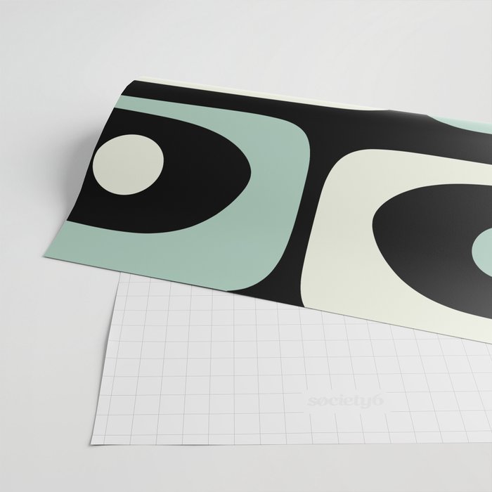 Mid Century Modern Piquet Abstract Minimalist Pattern in Black and Mint Wrapping Paper Gallery Image 2
