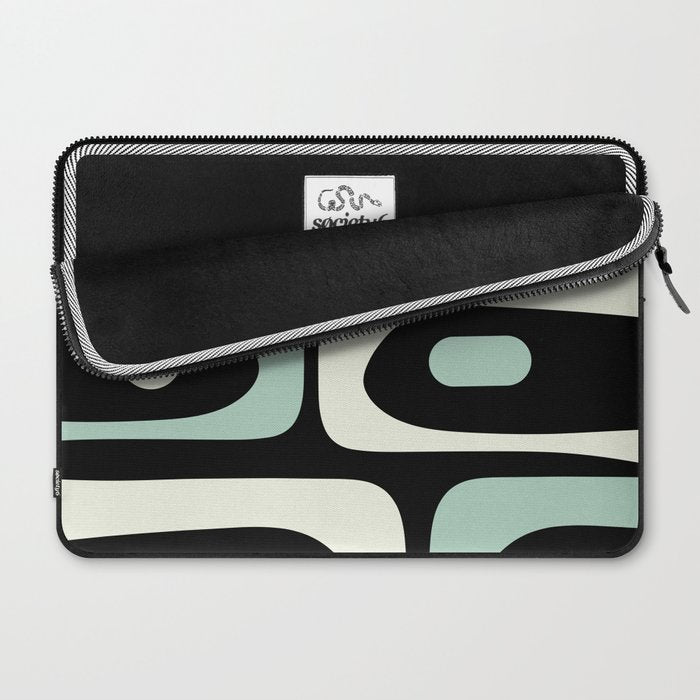 Mid Century Modern Piquet Abstract Minimalist Pattern in Black and Mint Laptop Sleeve Gallery Image 2