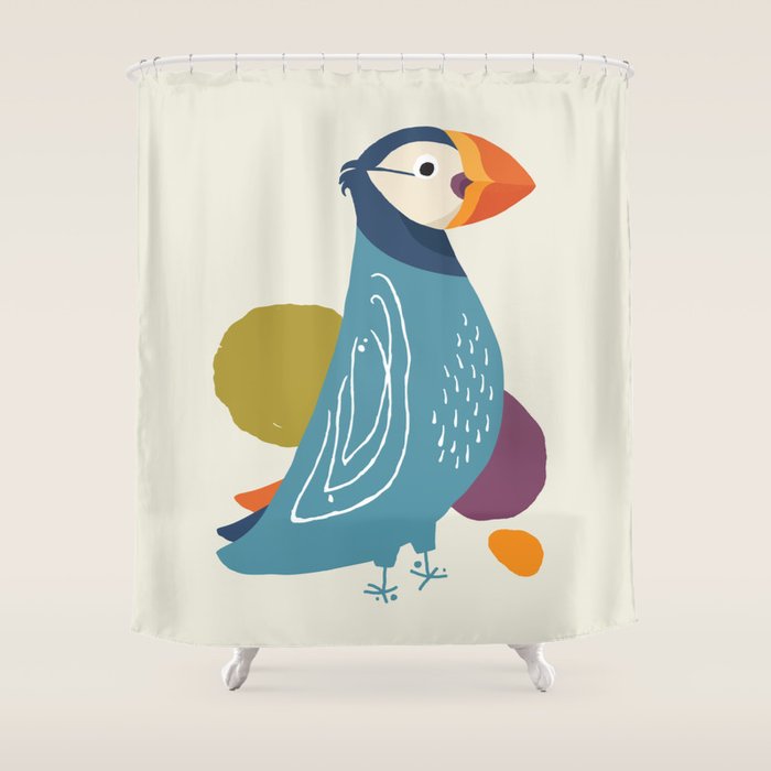 Quirky Atlantic Puffin Shower Curtain Gallery Image 1