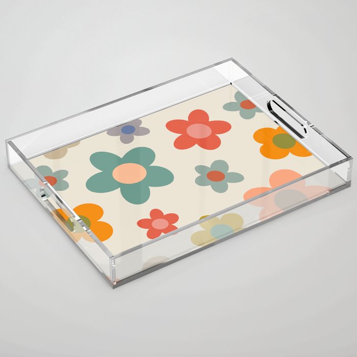 Flower Power Floral | Retro 60s 70s Acrylic Tray Gallery Image 1