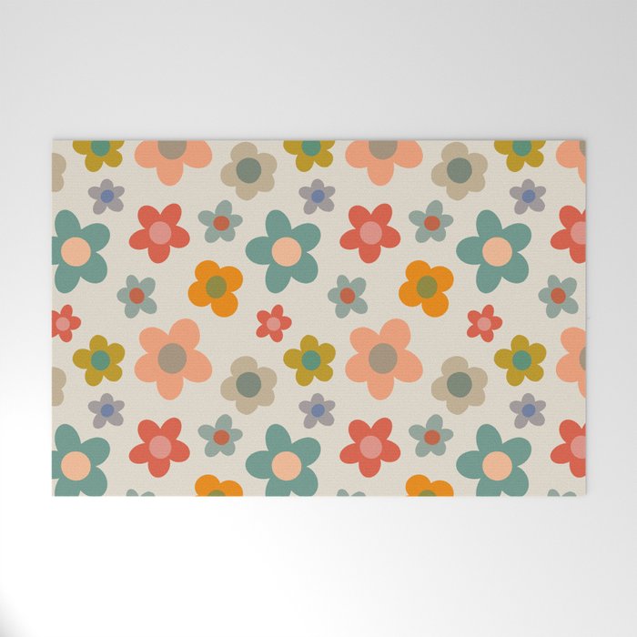 Flower Power Floral | Retro 60s 70s Welcome Mat Gallery Image 1