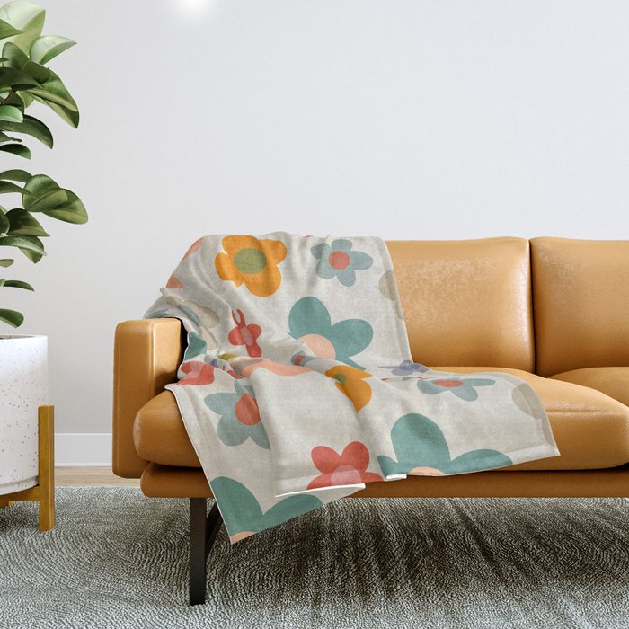 Flower Power Floral | Retro 60s 70s Throw Blanket Gallery Image 1