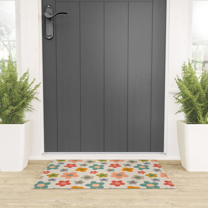 Flower Power Floral | Retro 60s 70s Welcome Mat Gallery Image 3