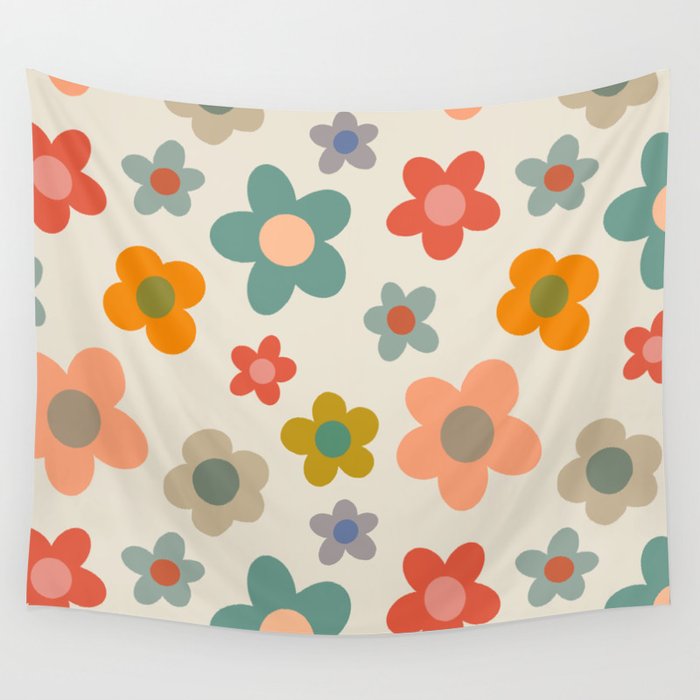Flower Power Floral | Retro 60s 70s Wall Tapestry Gallery Image 1