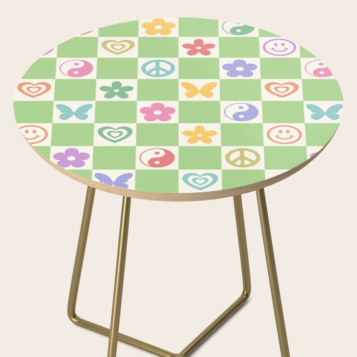 Peace & Love Retro Nostalgia Green Checker Side Table Gallery Image 2