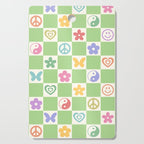 Peace & Love Retro Nostalgia Green Checker Cutting Board Gallery Image 1