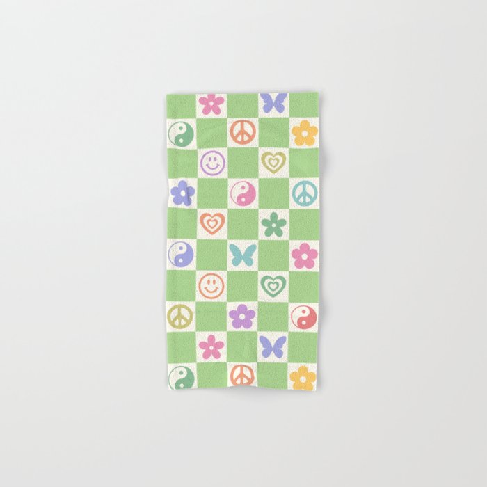 Peace & Love Retro Nostalgia Green Checker Bath Towel Gallery Image 1