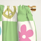 Peace & Love Retro Nostalgia Green Checker Window Curtain Gallery Image 2