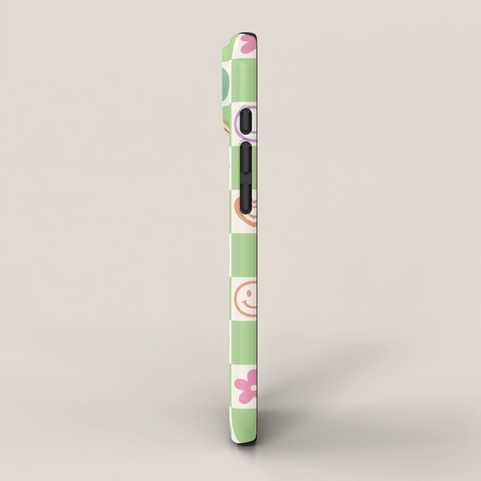 Peace & Love Retro Nostalgia Green Checker iPhone Case Gallery Image 2