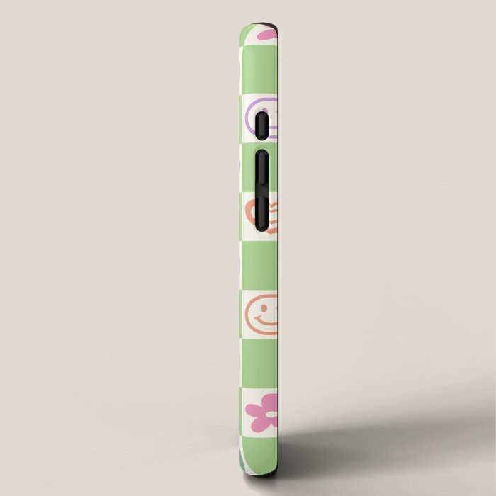 Peace & Love Retro Nostalgia Green Checker iPhone Case Gallery Image 2